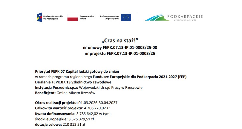 Projekt „Czas na staż!” Wyniki rekrutacji